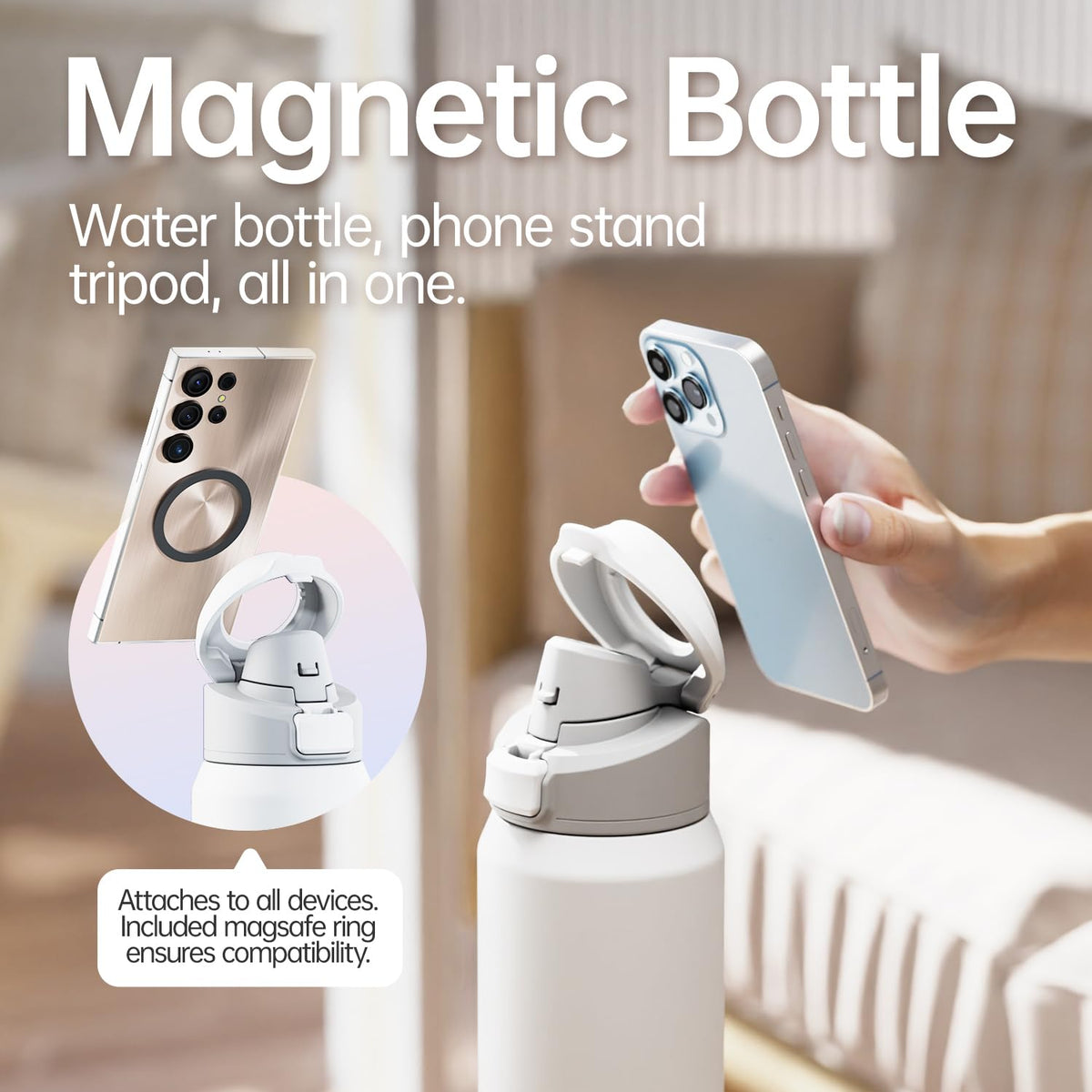 64oz Insulated Magnetic Water Bottle (White / 64 Ounces)