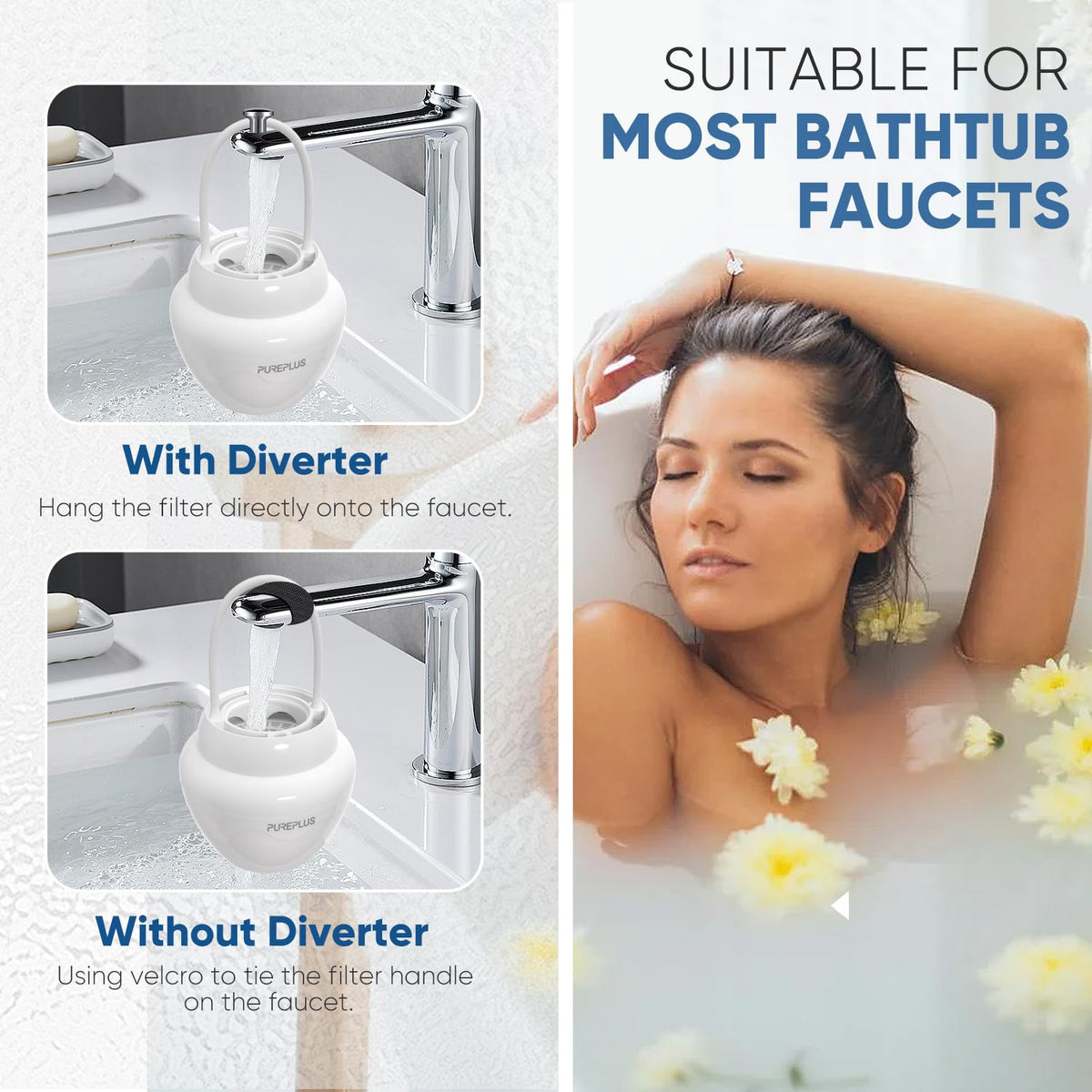 Bathtub Bath Water Filter for Tub with 1 Extra Replacement Filter
