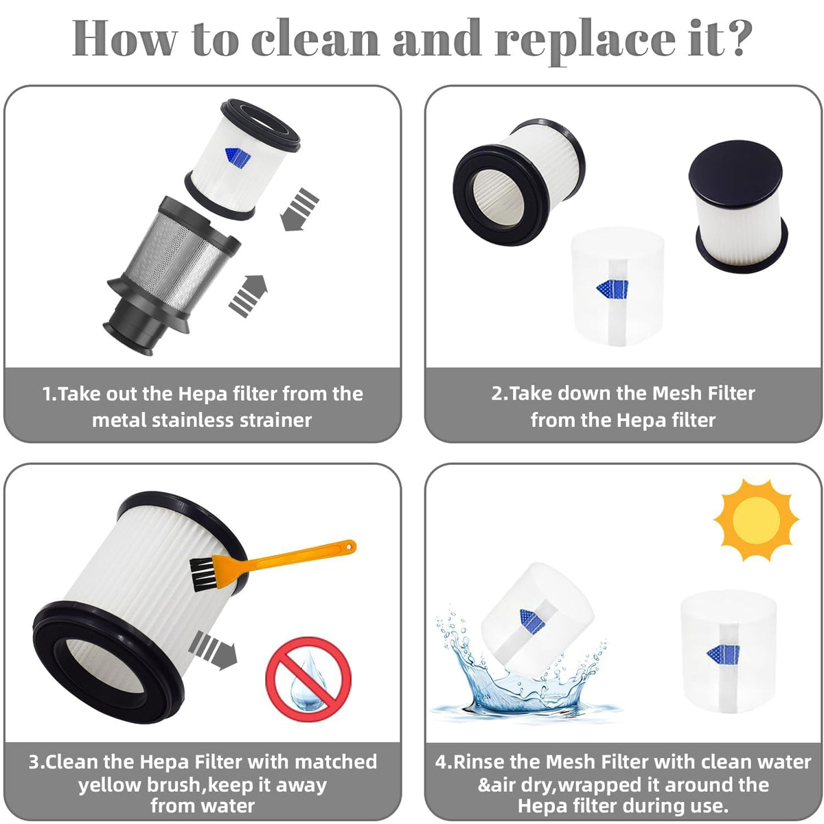 High Efficiency Filter Replacement for TMA T120 T121 T151 T150 T220 T210 T181 T180 T220 Cordless Vacuum Cleaner (HH-S6P-8+1)