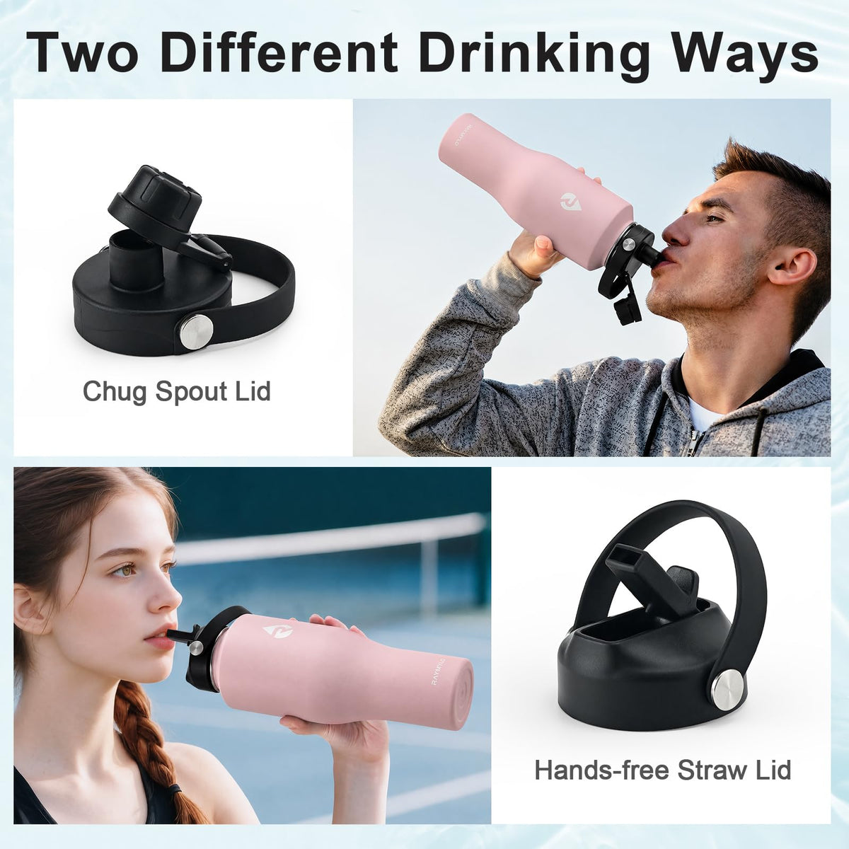 40 oz Insulated Water Bottle with Straw fit in Car Cup Holder (Pink / 40 Ounces)