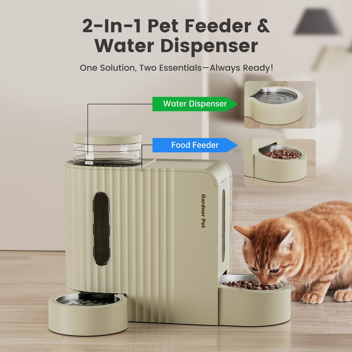 Gravity Automatic Cat Feeder (Large (0.8 Gallon x 2) / Beige)