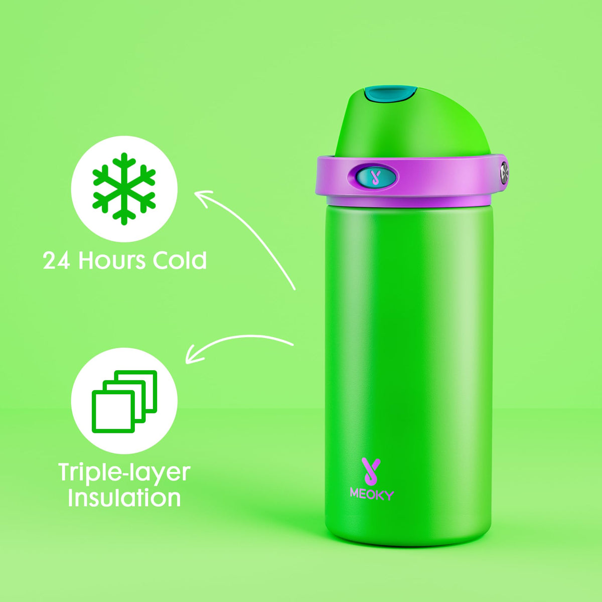 18 oz Kids Water Bottle for School (Power Green / 18 Ounces)
