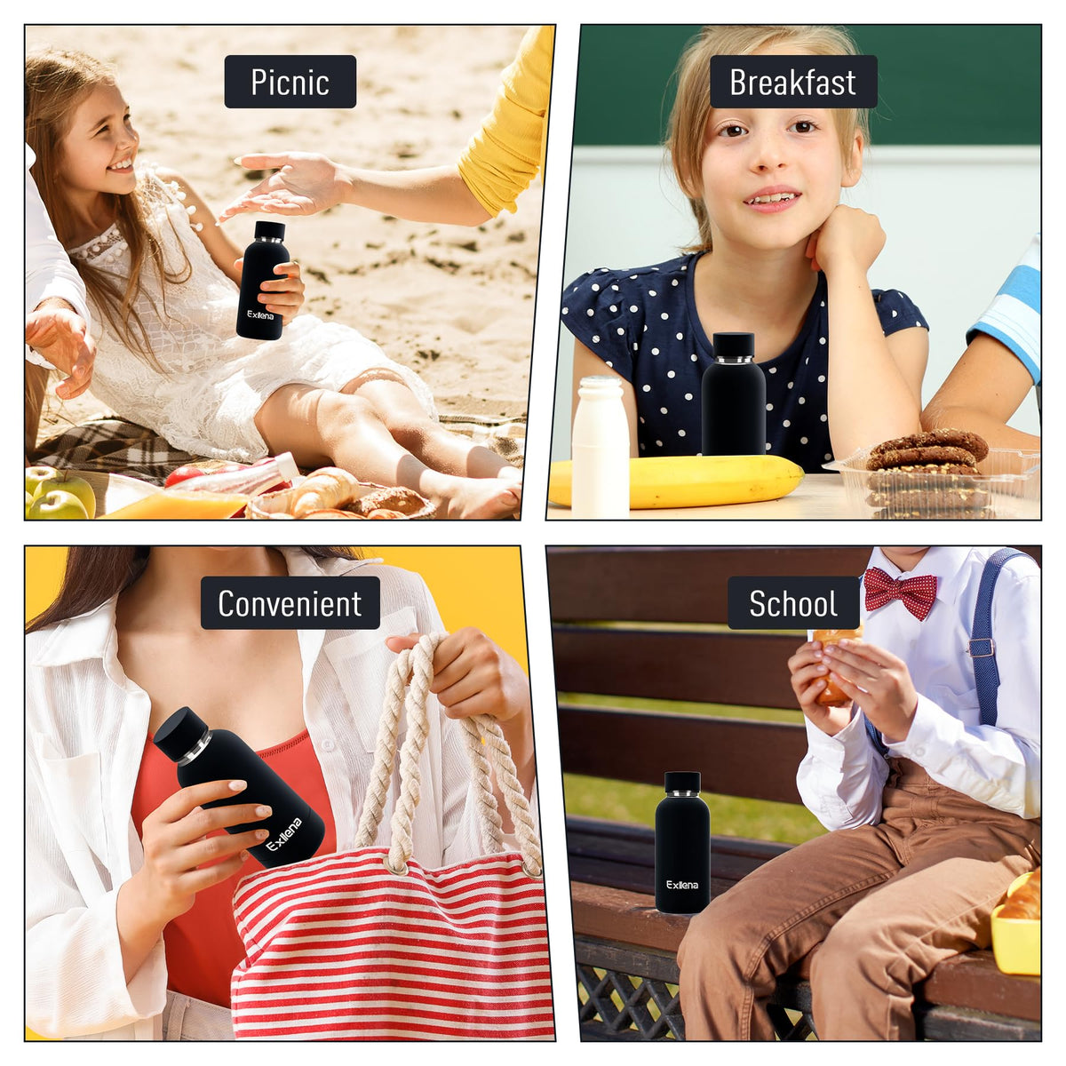 Small Water Bottle 12oz with Clip (350 ml / Black)