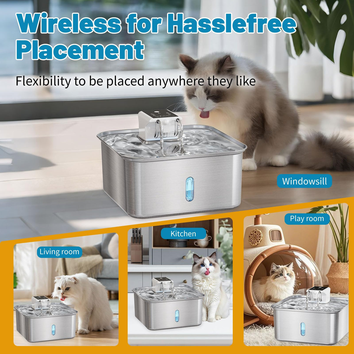 Wireless Dog Water Fountain (Square+5 Filters+5 Sponges)