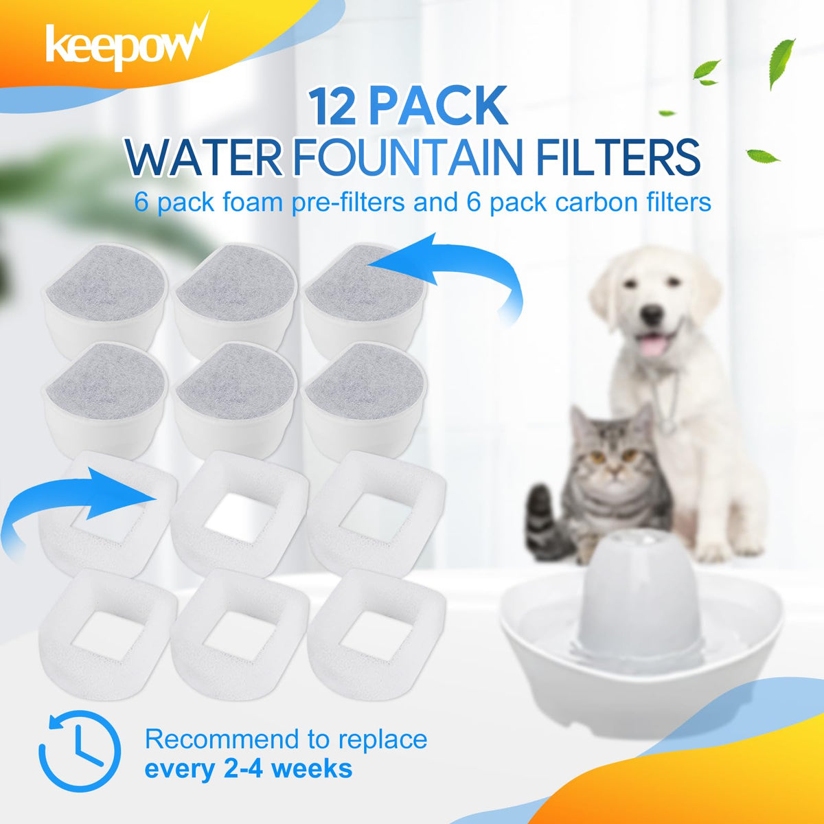12 Pack Cat Water Fountain Filters Compatible with PetSafe Drinkwell (6+6)