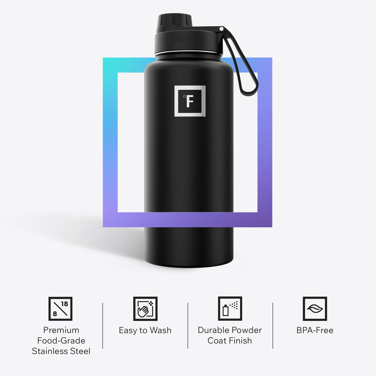 32 oz Wide Mouth Water Bottle with Spout (Midnight Black)