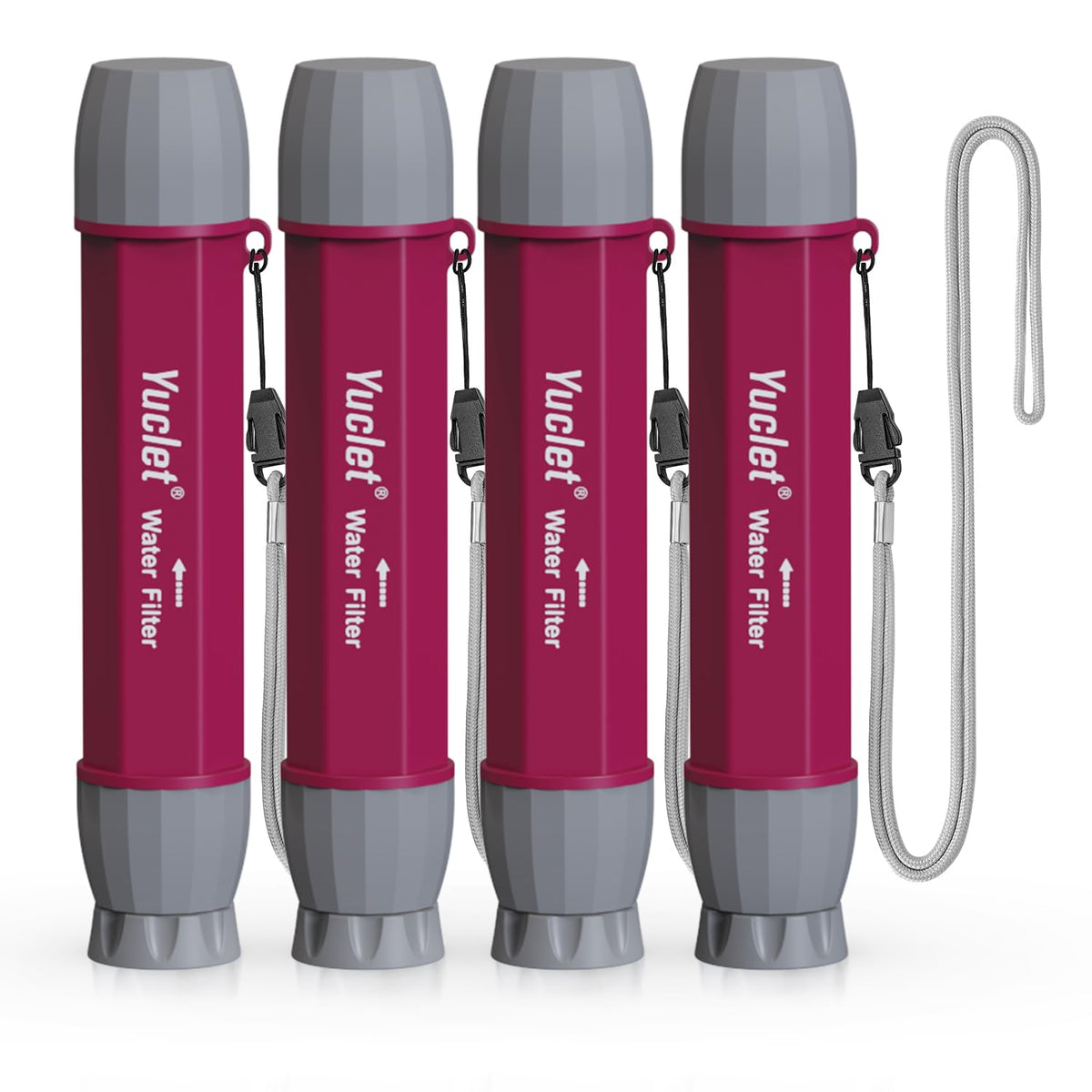 Emergency Water Filter Straw for Survival (4 Pack / Plum Red)