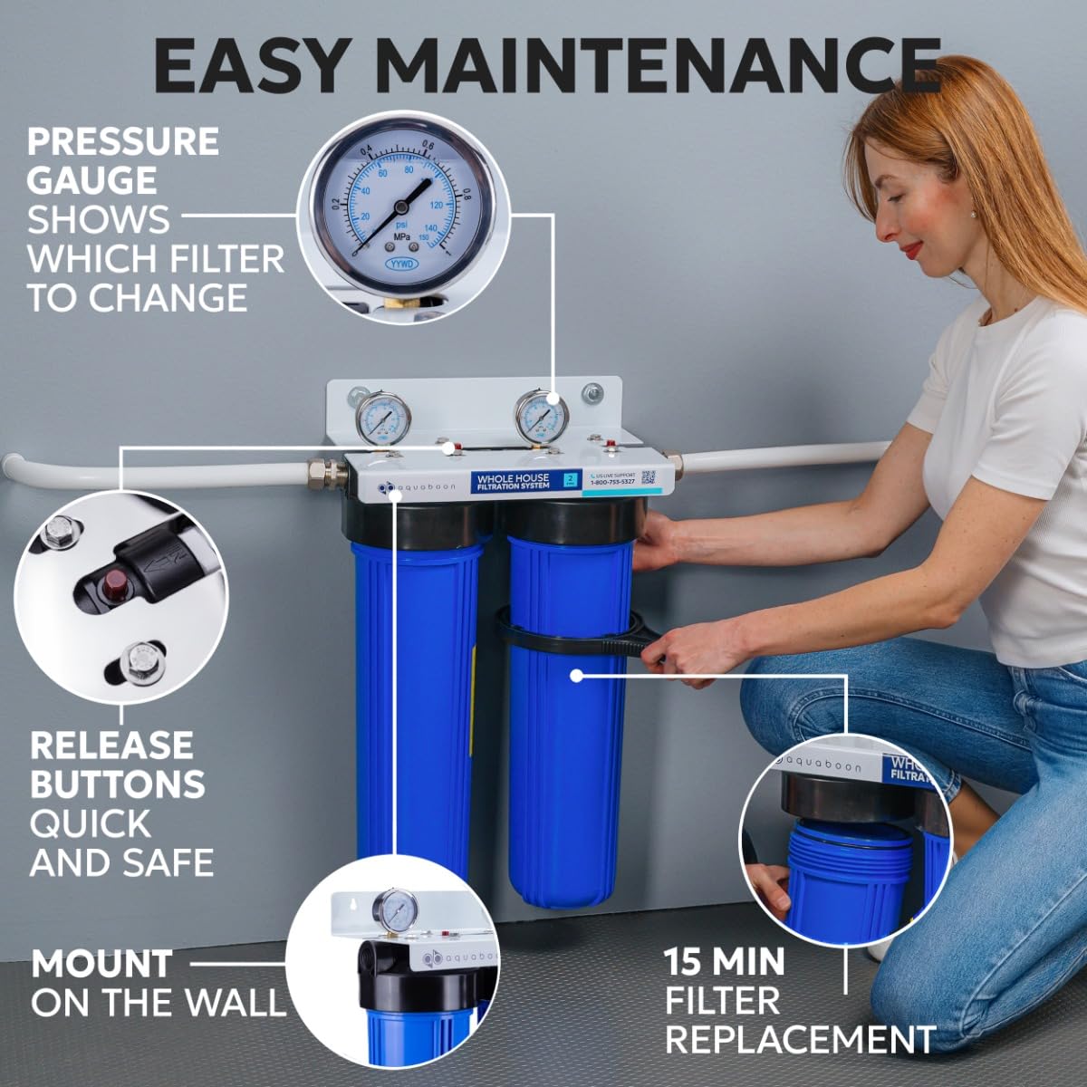 2 Stage Whole House Water Filter System with 20x4.5 Water Filters Against Sediment & Chlorine (GAC+Pleated Sediment)