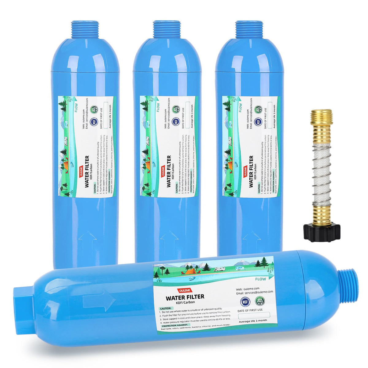 4PK NSF Certified Inline RV Drinking Water Filter & Flexible Hose Protector (4 Count (Pack of 1))