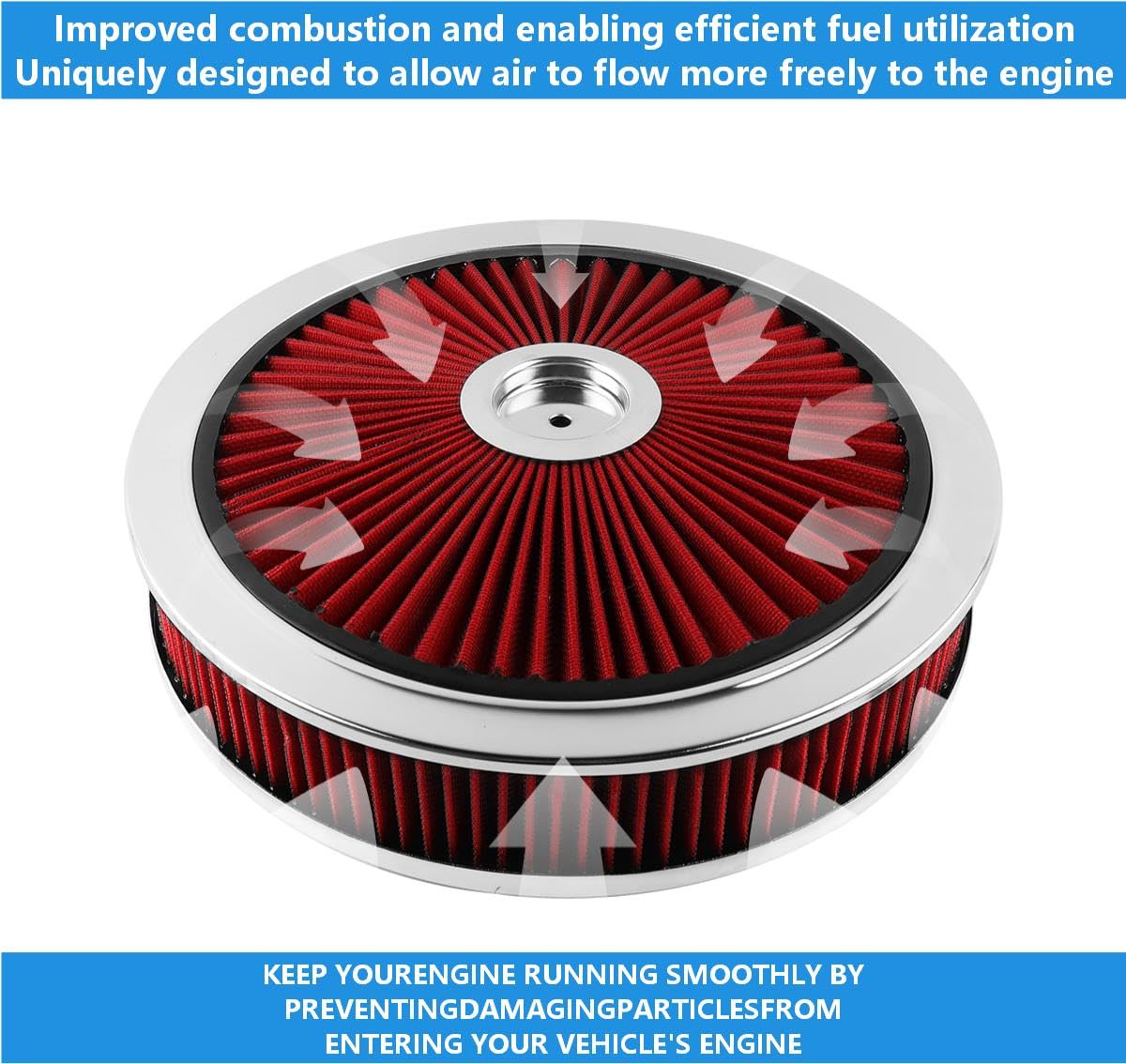 14"x3" Round Air Cleaner filter Kit for Carburetor Red Chrome (14"*3")