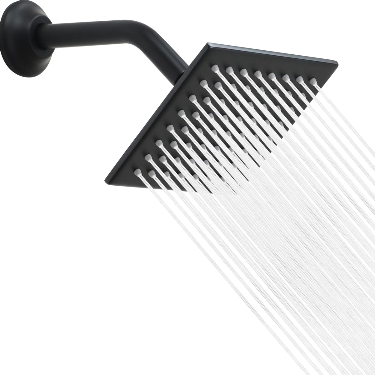 6 Inch Square Shower Head Black Stainless Steel High Pressure Rain Shower Heads with Extension Arm Adjustable Angle Replacement Shower Head for Modern Bathroom
