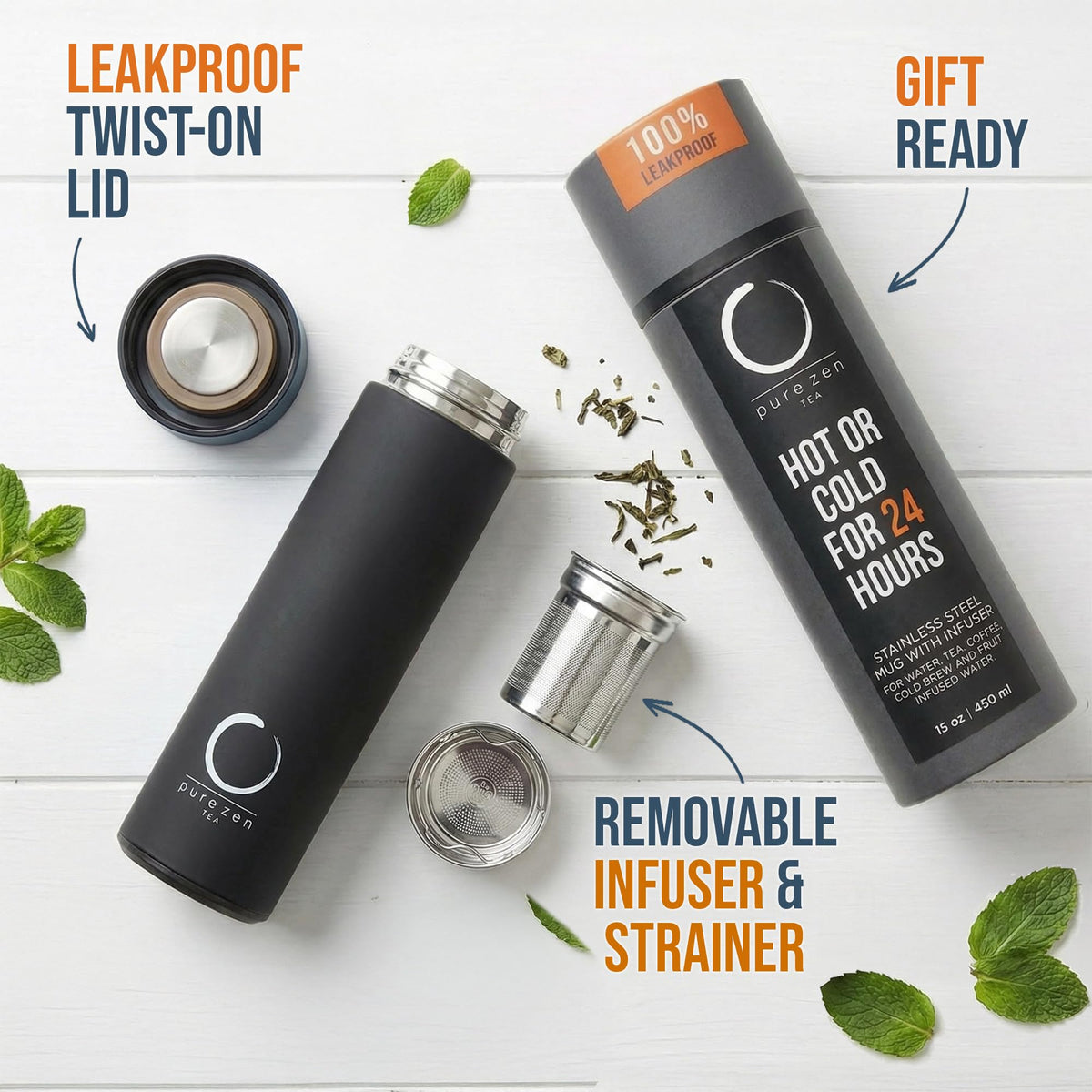 Insulated Tea Infuser Bottle (Black)