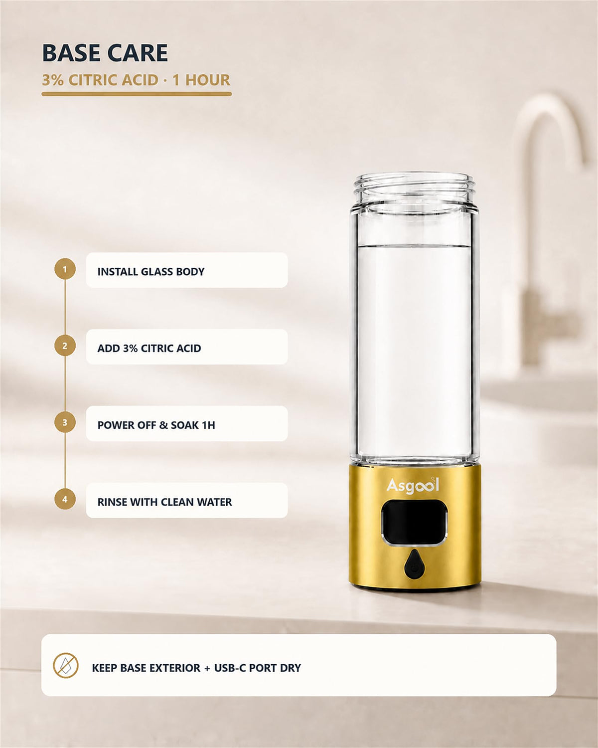 Hydrogen Water Bottle Generator (Gold)