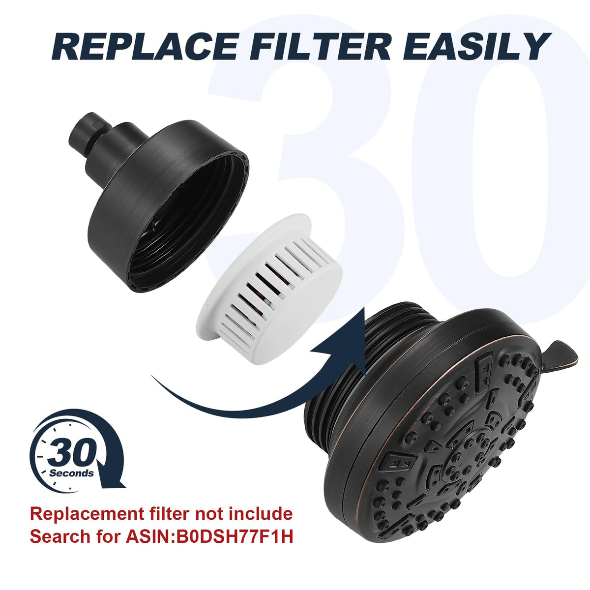 High Pressure Shower Filter Head Oil Rubbed Bronze Fixed Shower Head (Bronze)