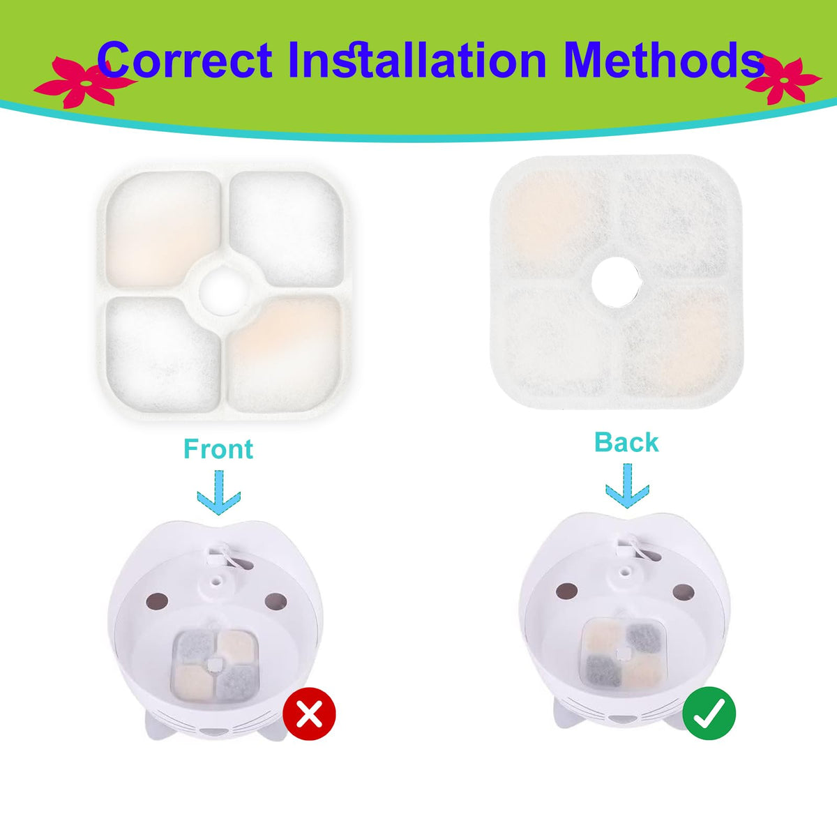 Cat Water Fountain Filter Replacement for PIXI Pet Water Fountain (12+3 Pack)