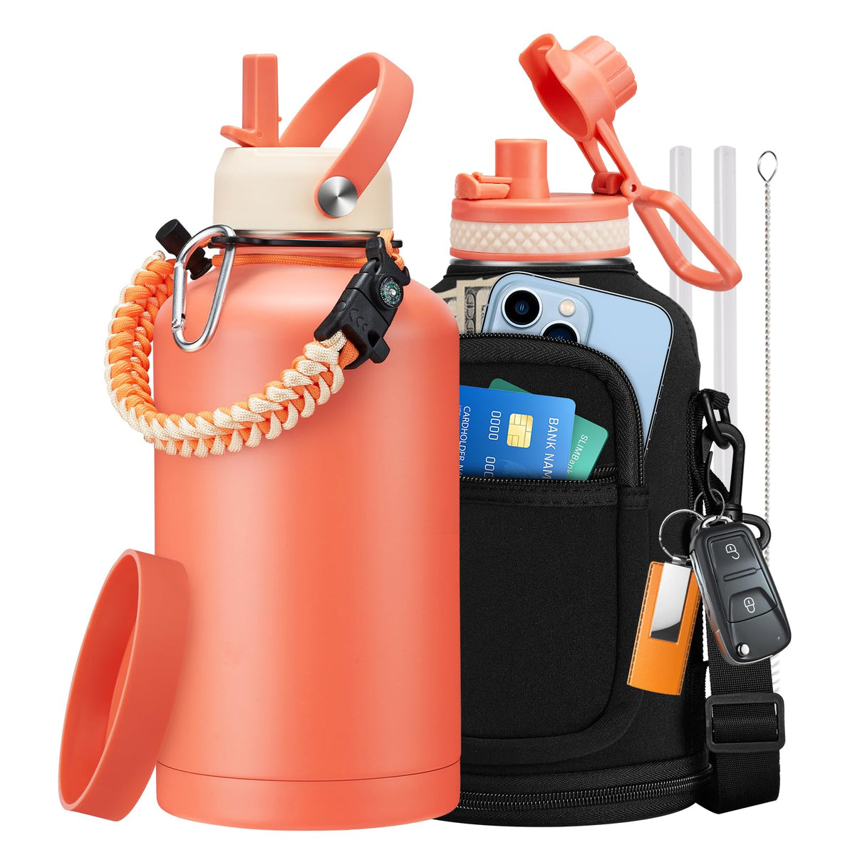 64 oz Water Bottles Insulated (Coral Orange / 64 Ounces)