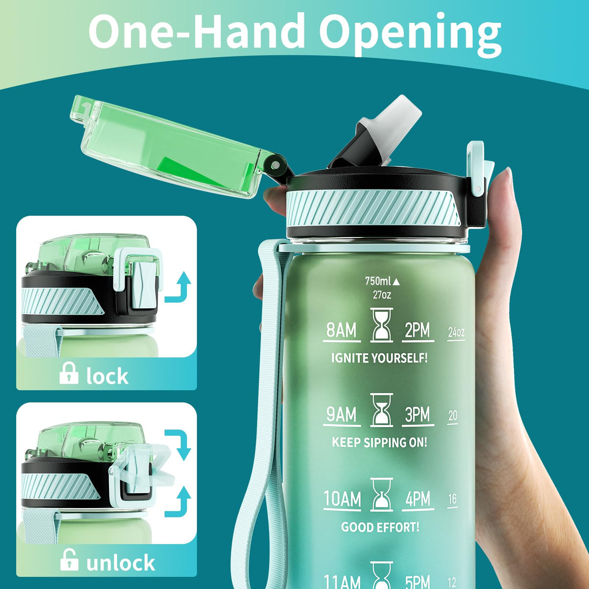 Water Bottle with Straw (Green Mint / 27 Ounces)