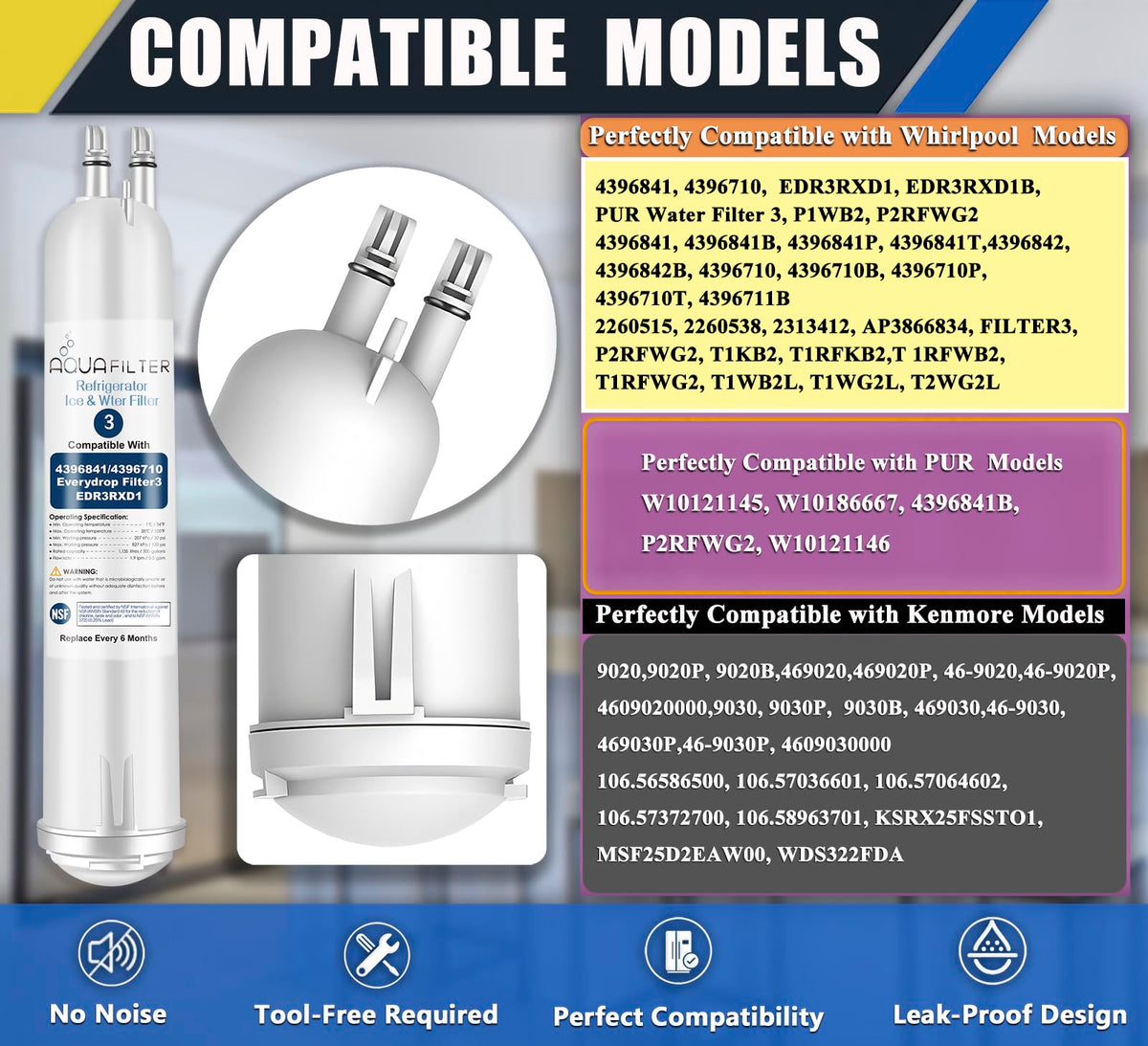 FILTER3 4396841 Refrigerator Water Filter Replacement Compatible with 4396841 4396710 EDR3RXD1 EDR3RXD1B Filter 3 P1WB2 P2RFWG2