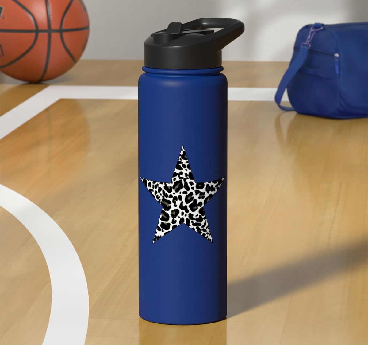 Star Shape Cute Cheetah Leopard Print Graphic Stainless Steel Insulated Water Bottle