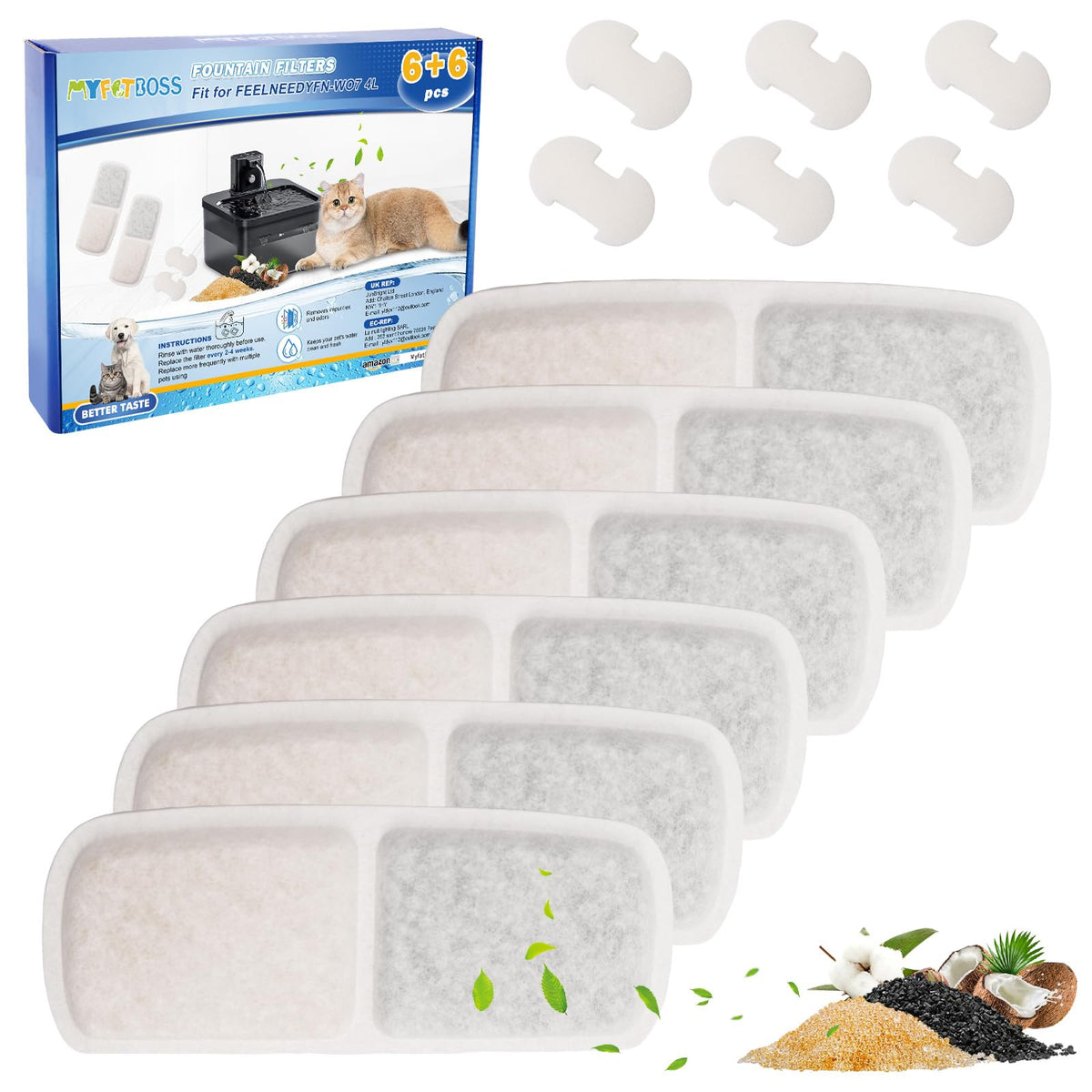 6+6PCS Cat Water Fountain Filter Compatible with FEELNEEDY FN