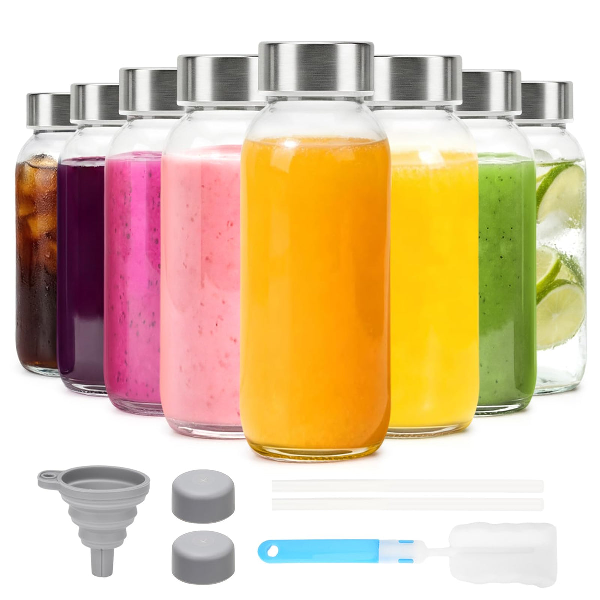 Glass Juice Bottles with Lid 12 oz (Clear Glass Bottle 8 Pack / 12 Ounces (Pack of 8))