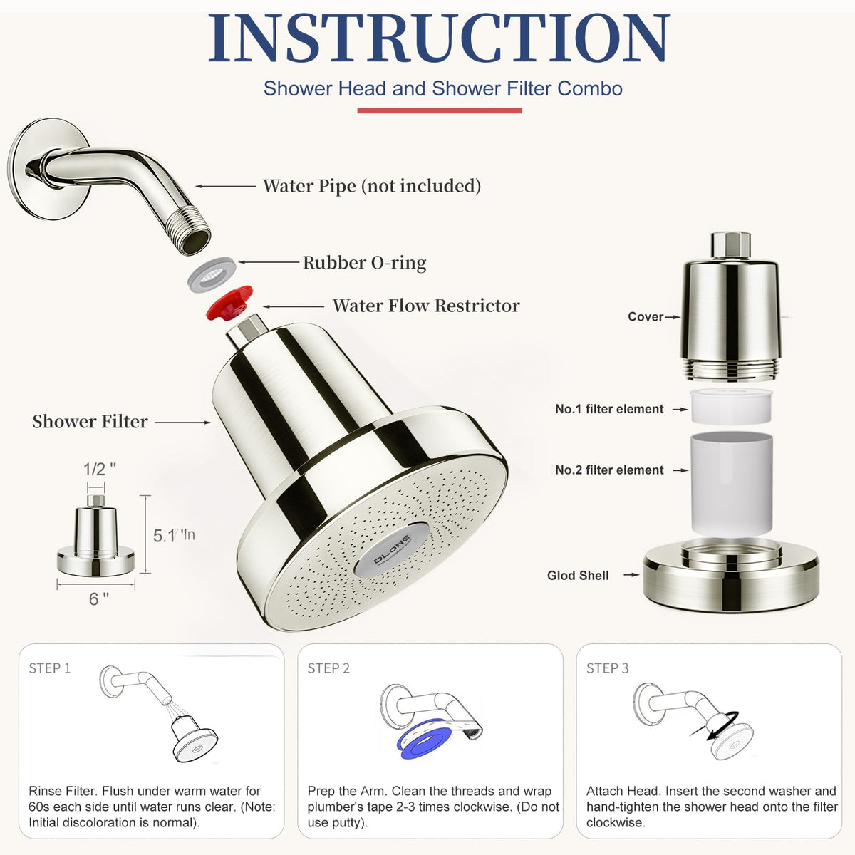 Filtered Shower Head with Filters (Gold)