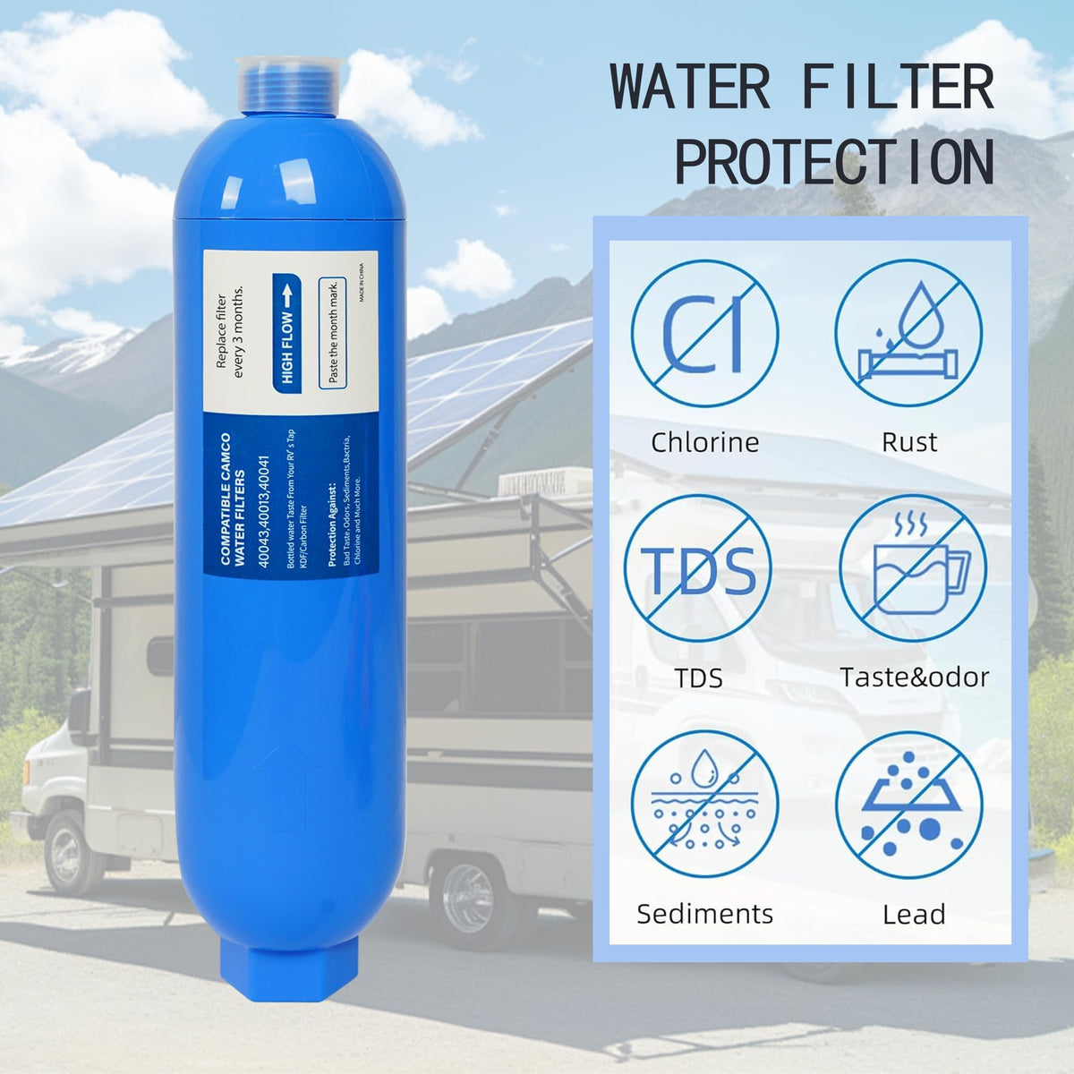 2 Pack RV Inline Water Filter with 2 Flexible Hose Protector
