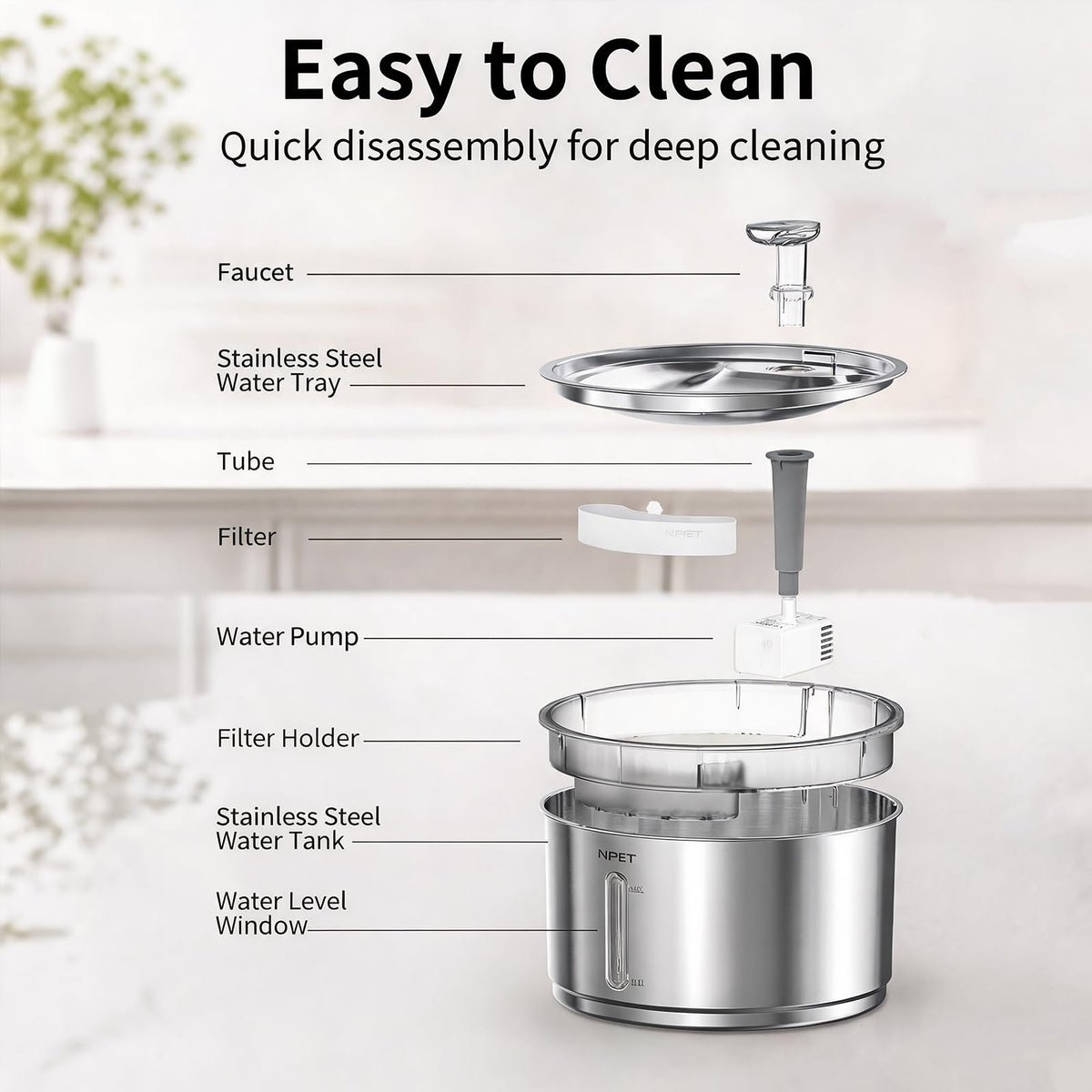 Stainless Steel Cat Water Fountain with 3 Replacement Filters