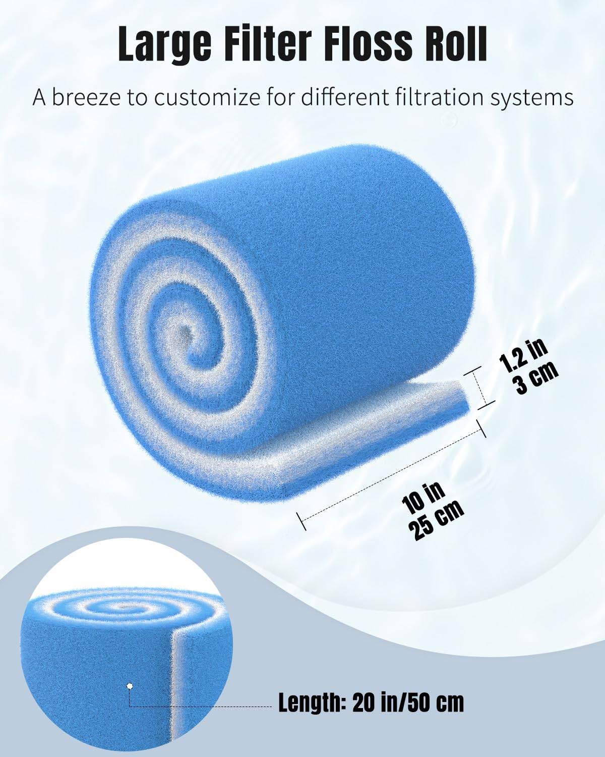 Aquarium Filter Floss Roll 20 x 10 x 1.2 Inch Cuttable Aquarium Filter Pad