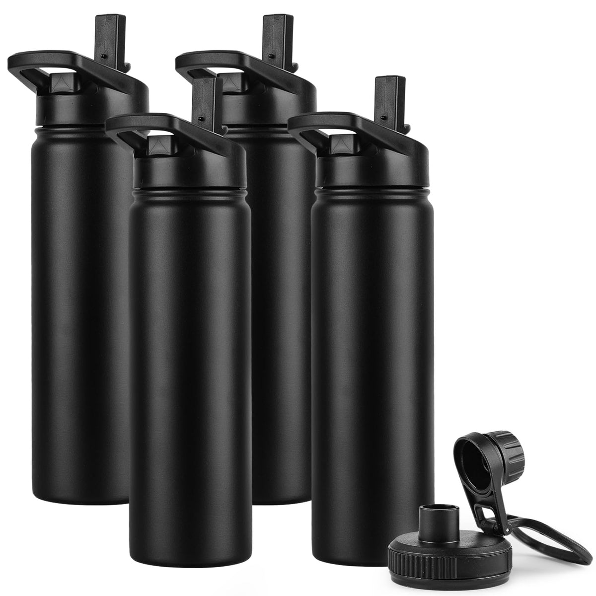 Insulated Water Bottle (Black / 22oz/4 Pack)