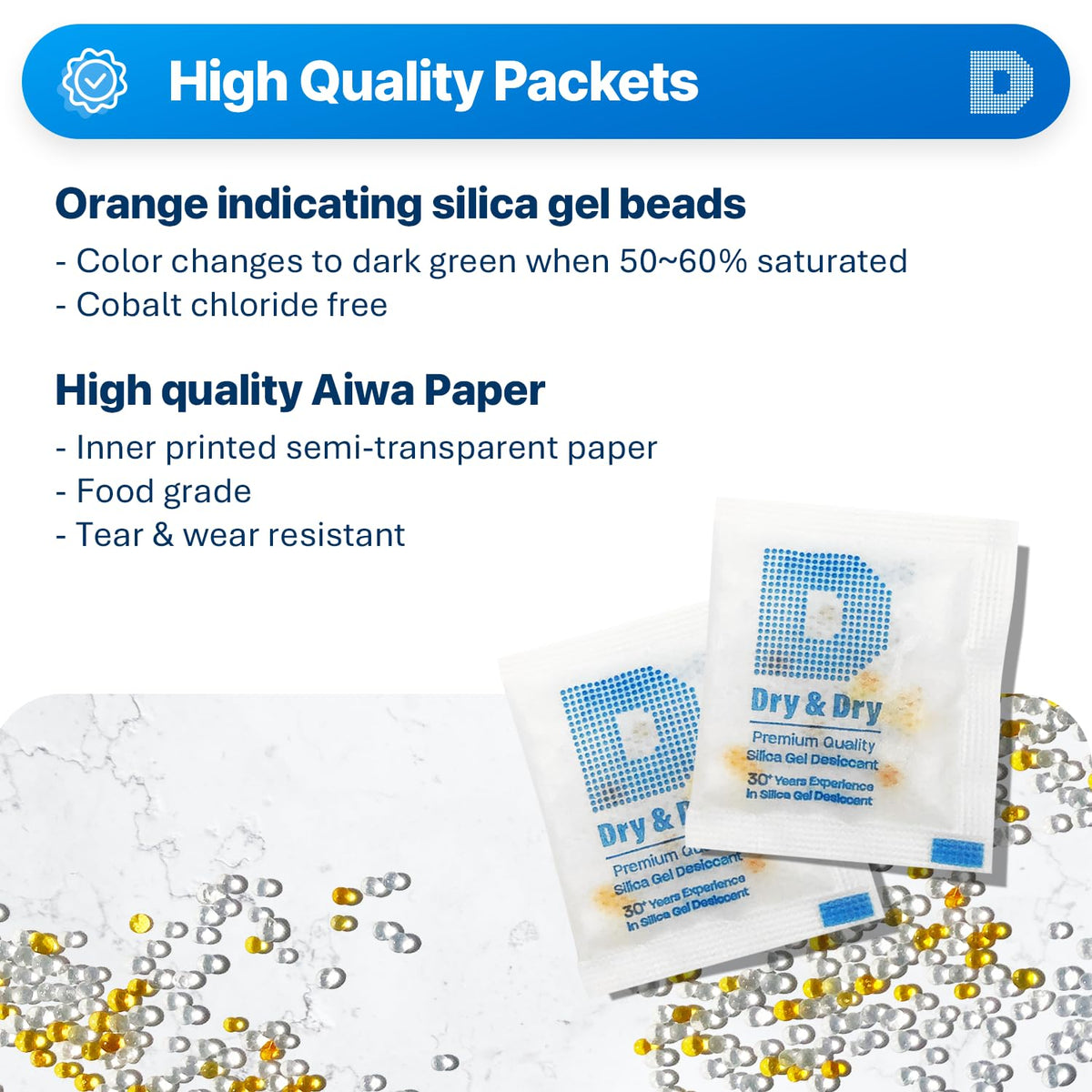 3 Gram [50 Packets] Orange Indicating Silica Gel Packets Desiccants Silica Packets (3 Gram)