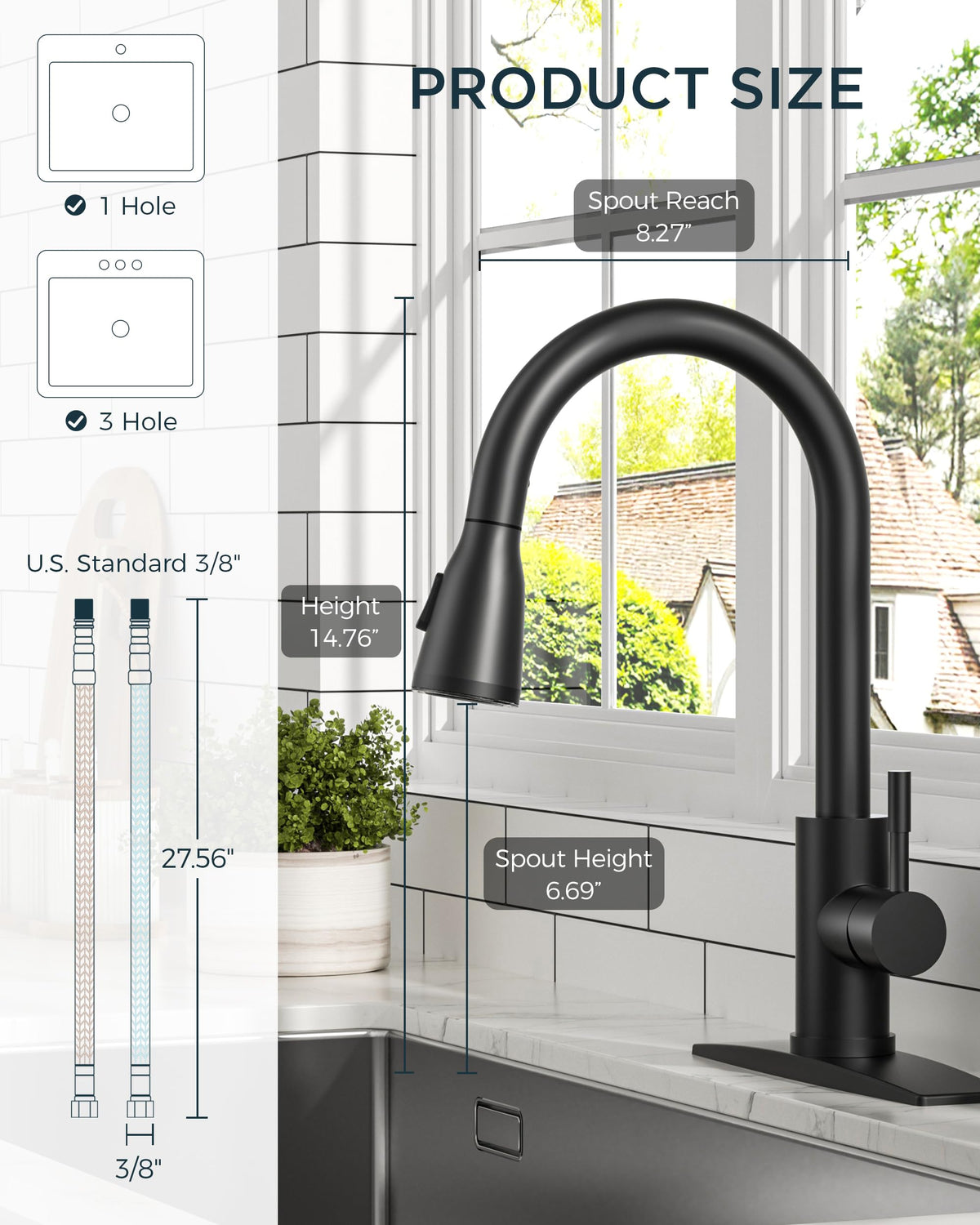 Kitchen Faucet with LED Light Sprayer (Matte Black)