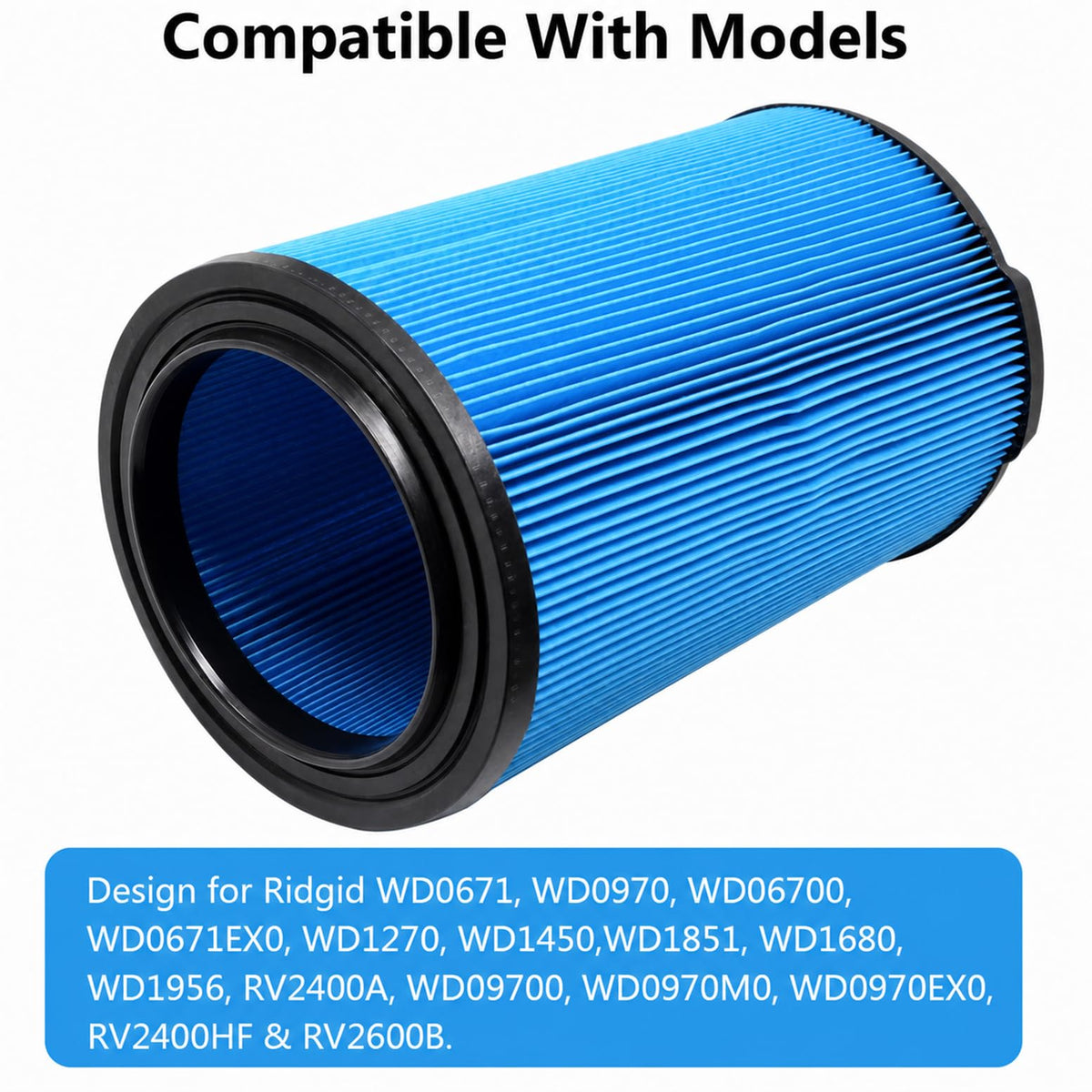 VF5000 Replacement Filter for Ridgid Shop Vac 6 (M 2 Pcs Filters & 2 Pcs Bags / Blue VF5000)