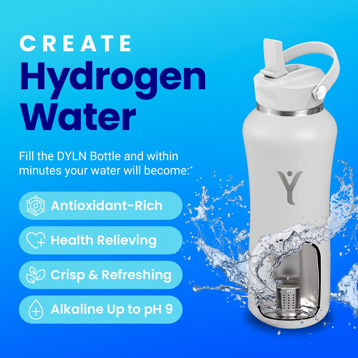 DYLN Hydrogen Water Bottle 40 oz Black Stainless Steel Alkaline Water (Black / 1.2 L)