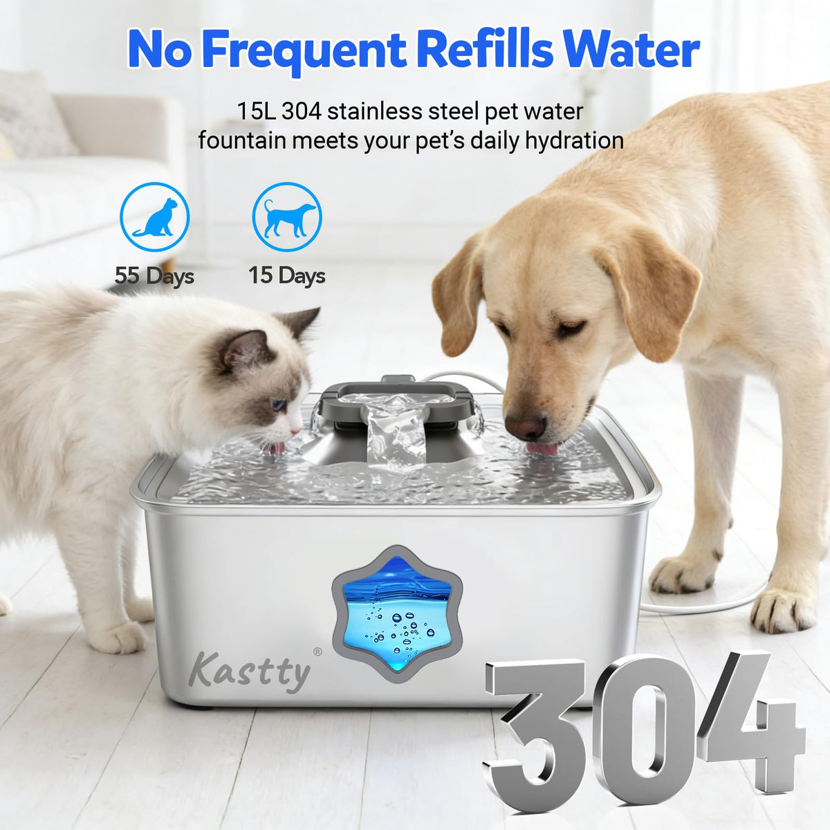 4Gal 15L Stainless Steel Dog Water Fountain for Pets