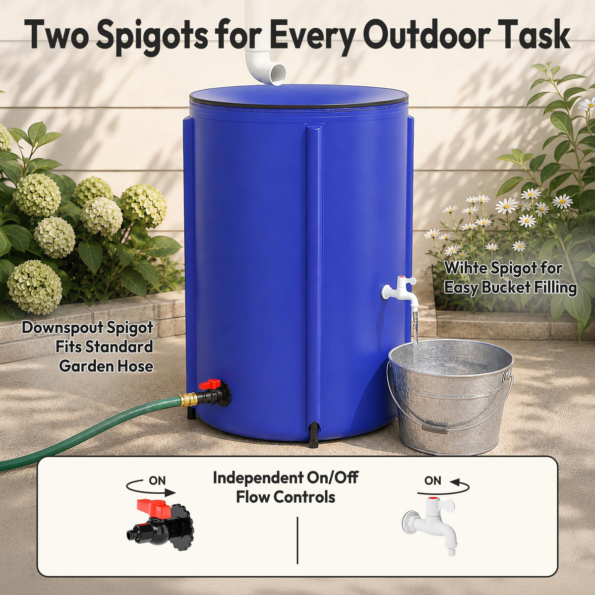 Collapsible Rain Barrel Portable Rain Water Collection (Blue / 100 Gallon)