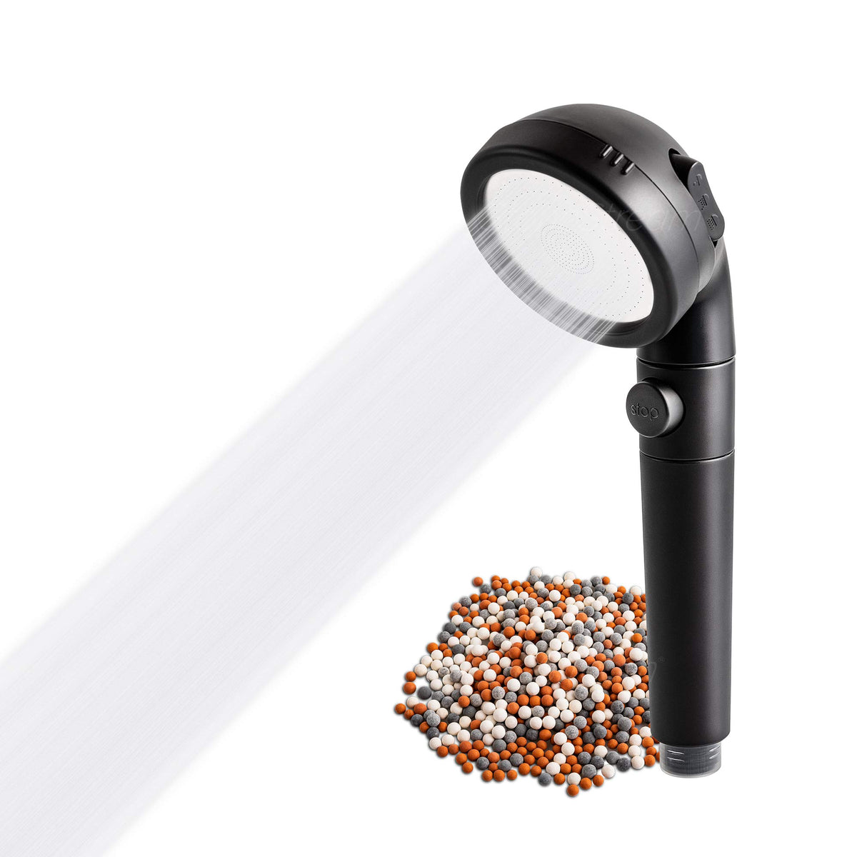 Original StoneStream® EcoPower High Pressure Matte Black Shower Head (Mineral-Stones Showerhead)