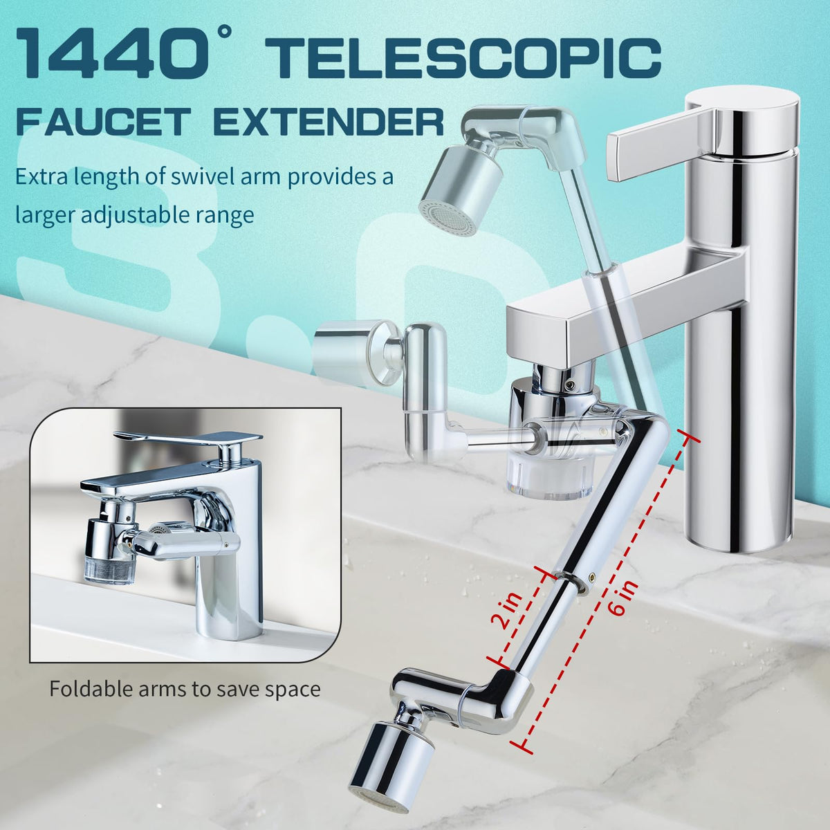 1440° Sink Water Filter Faucet Extender 3.0 (D- Silver3- Telescopic Filtered Swivel Aerator)