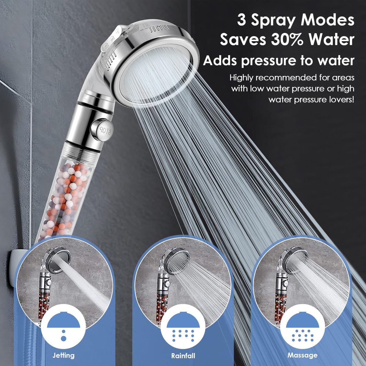 High Pressure Handheld Shower Head with Filter (Filtered Shower Head Set)