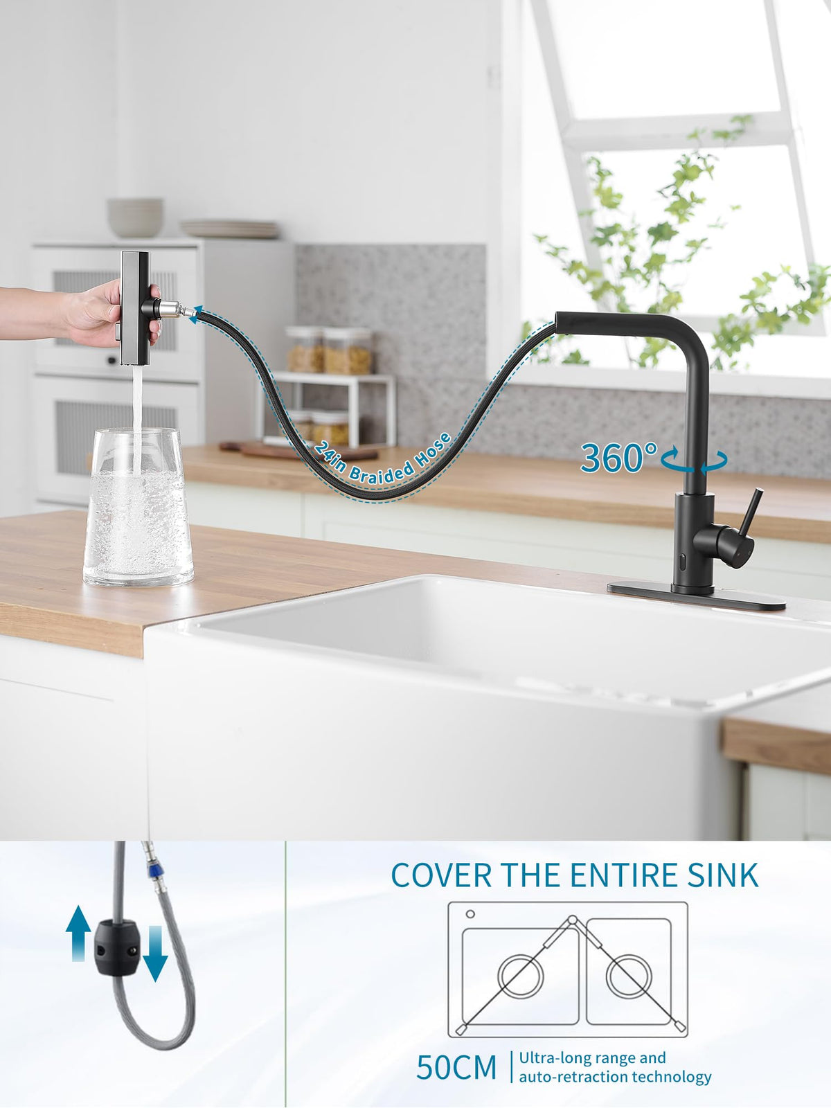 Touchless Black Kitchen Faucets with Pull Down Sprayer (Black / Touchless)