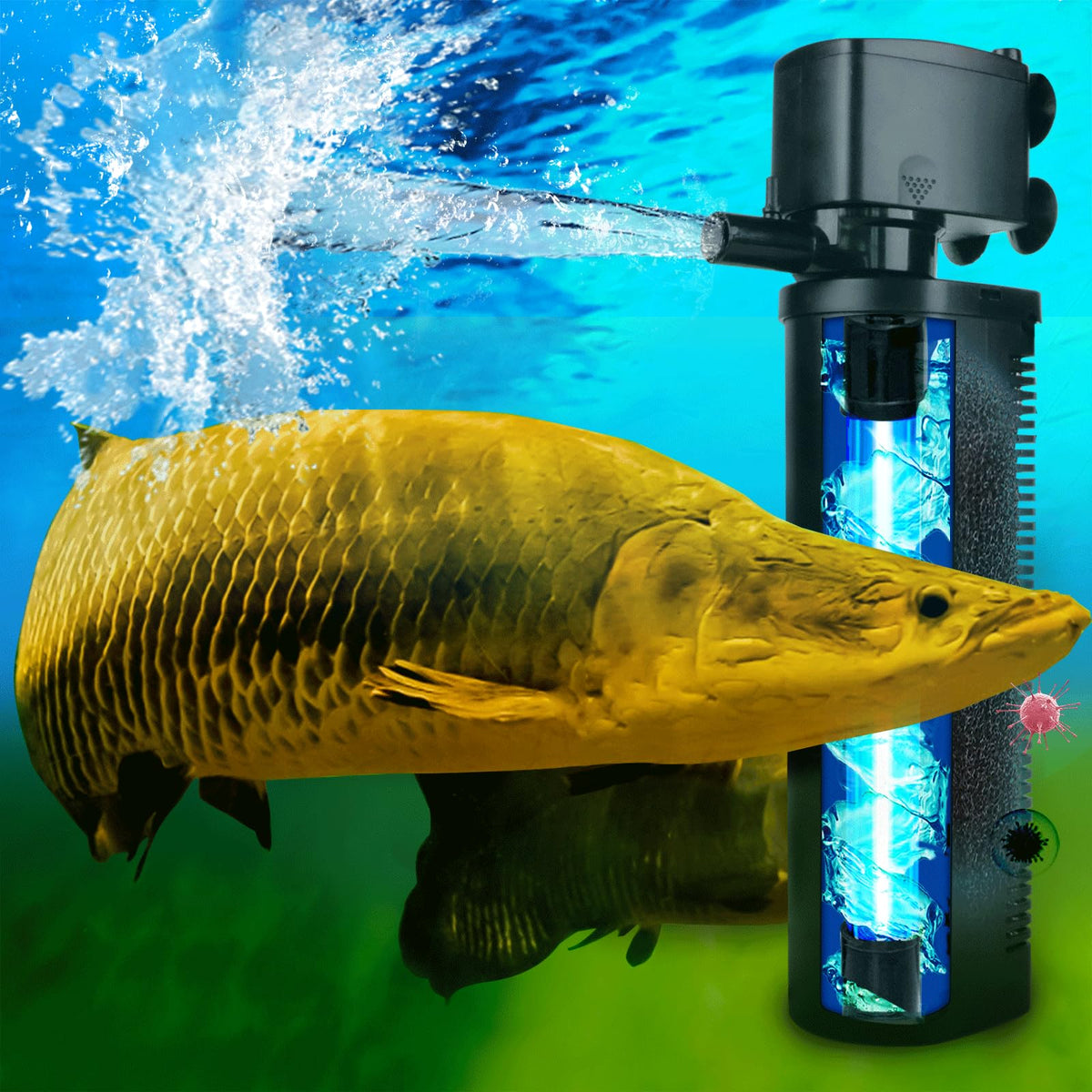 600GPH UV Aquarium Filter for 100 (Aquarium Filter for 100-300 Gallon / Black)