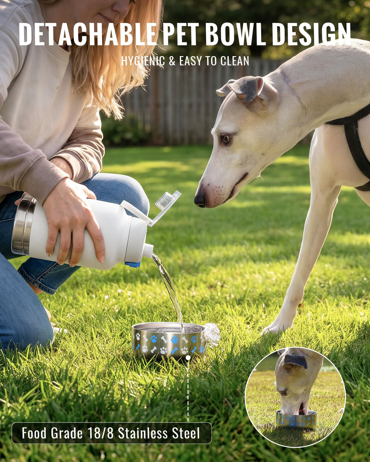 37oz 1.1L Insulated Dog Water Bottle with Carrying Case (White)