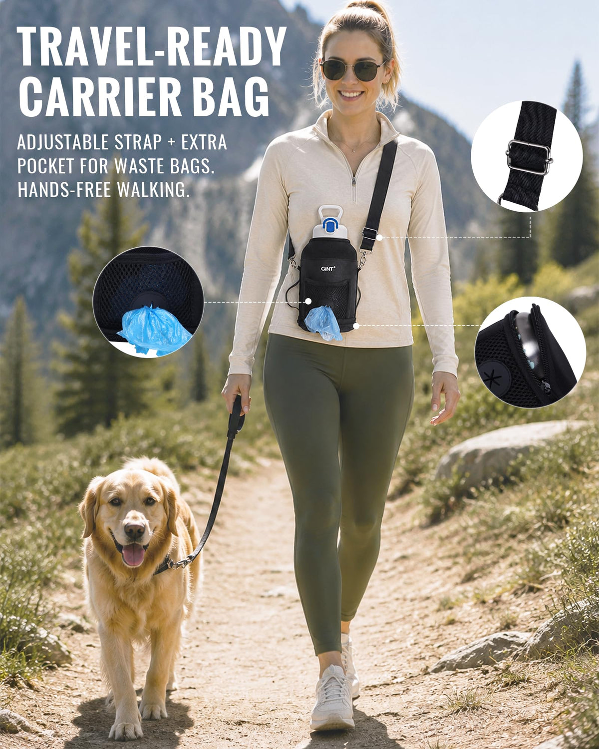 37oz 1.1L Insulated Dog Water Bottle with Carrying Case (White)