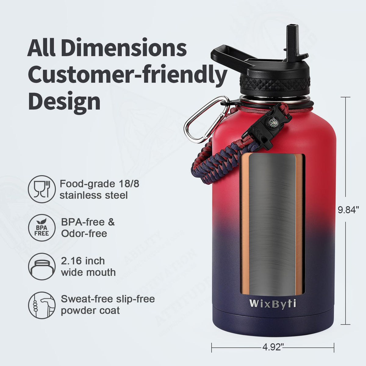 64oz Insulated Water Bottle (Rose/Purple Gradient / 64 Ounces)