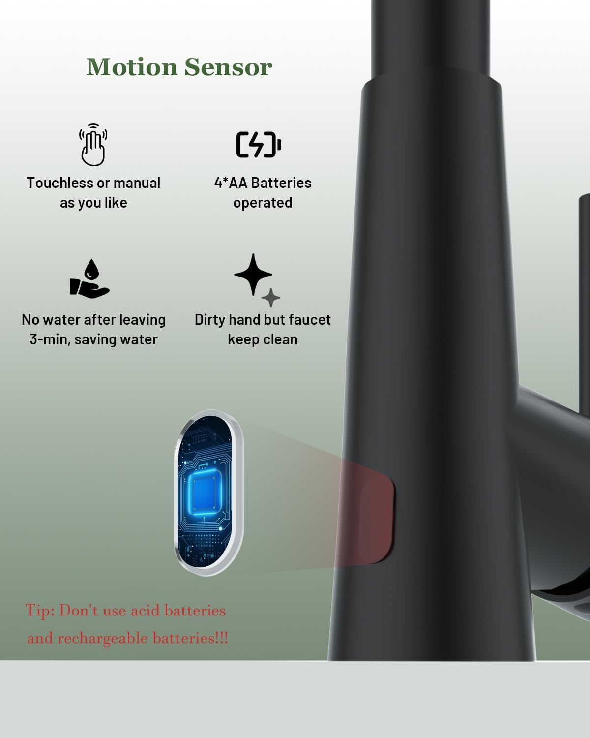 Touchless Kitchen Faucet Black with Pull Down Sprayer (Smart Black Matte)