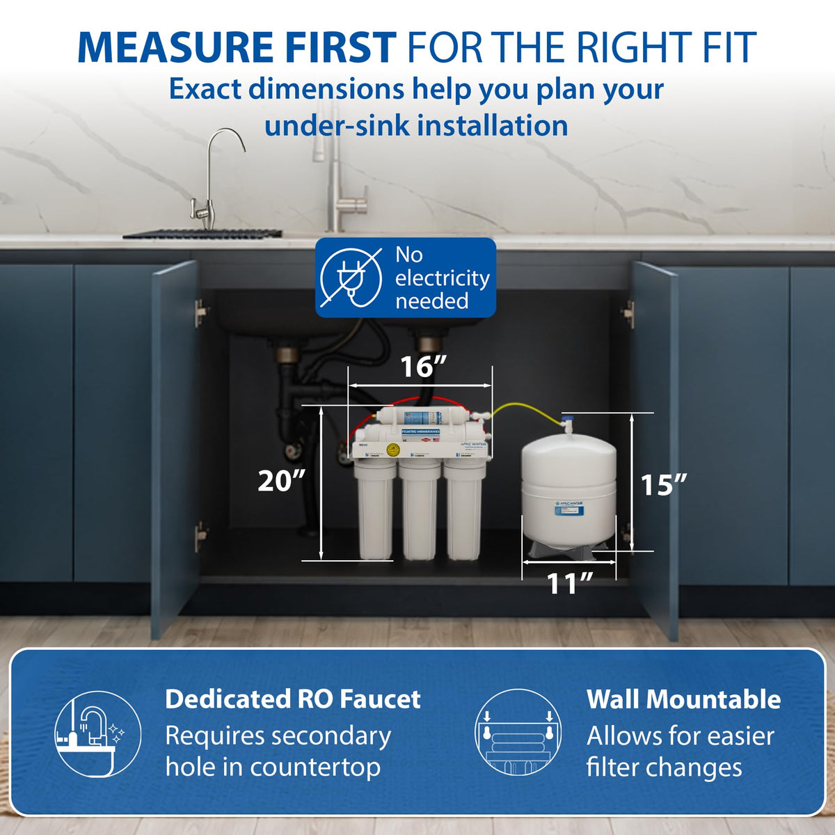 RO-Hi, 5-Stage Under Sink Reverse Osmosis System, 3/8" Output (5 Stage, 3/8" Fast Flow Output)