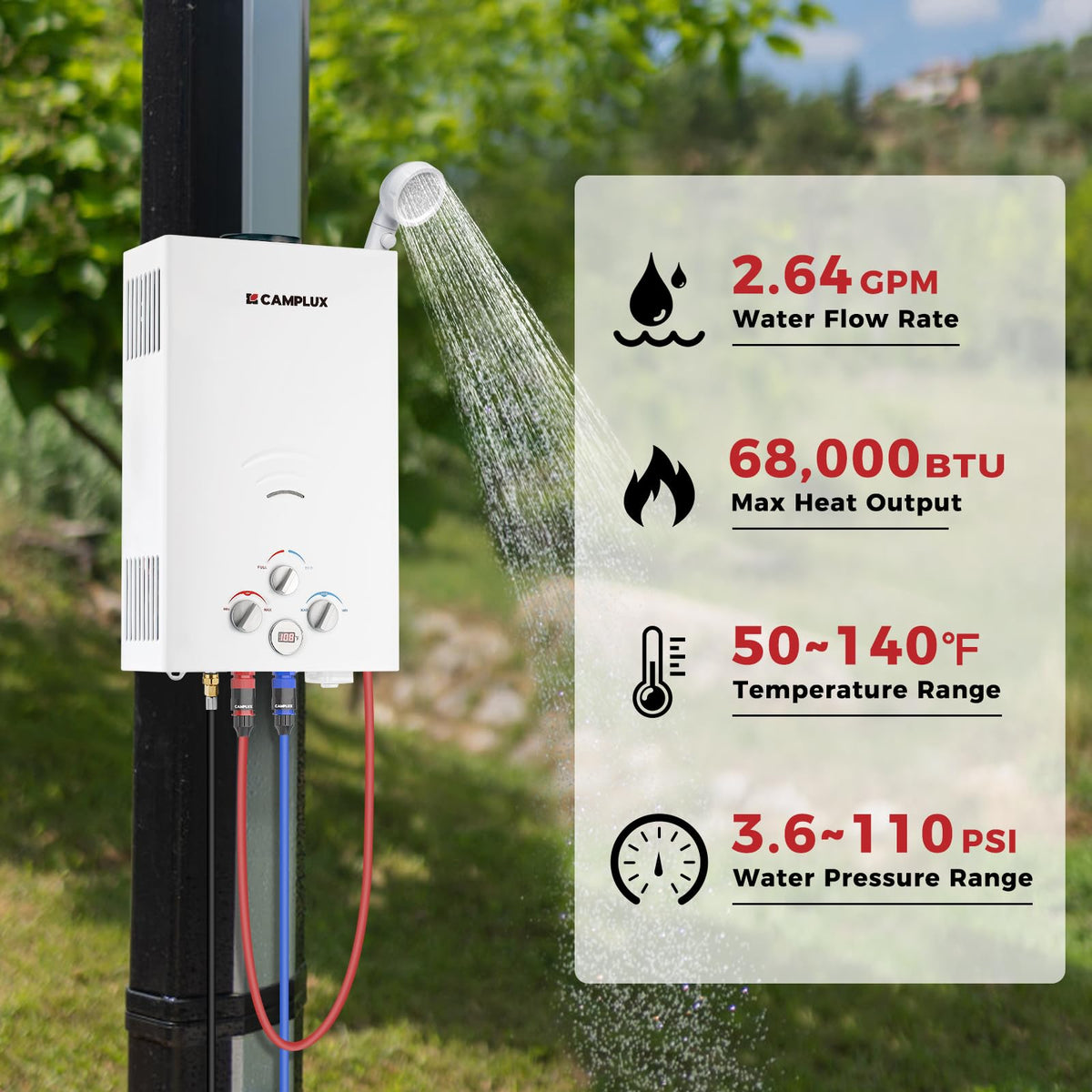 CAMPLUX Portable Propane Water Heater 2.64GPM