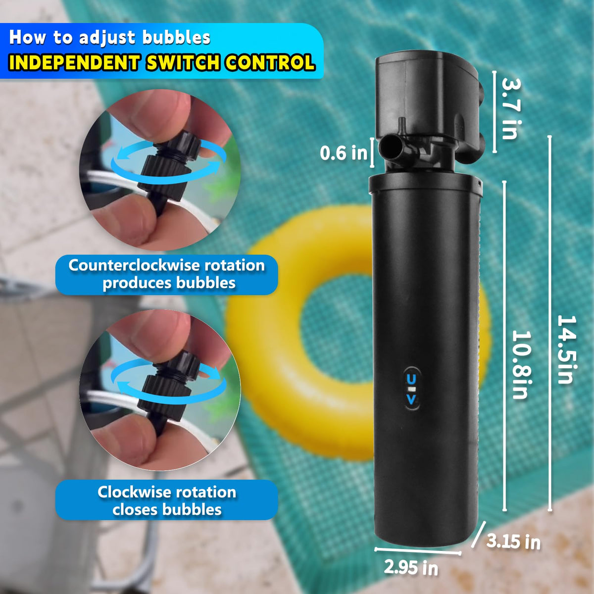 600GPH UV Aquarium Filter for 100 (Aquarium Filter for 100-300 Gallon / Black)