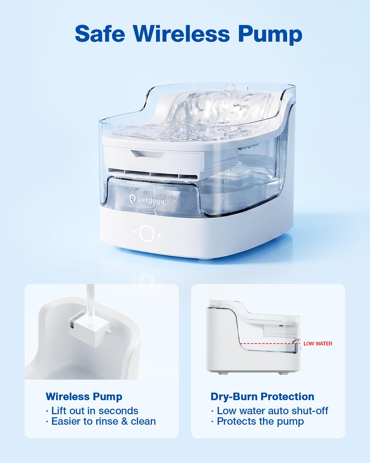 2L 68oz Cat Water Fountain Cordless Pump Pet Fountain for Small Dog (White)