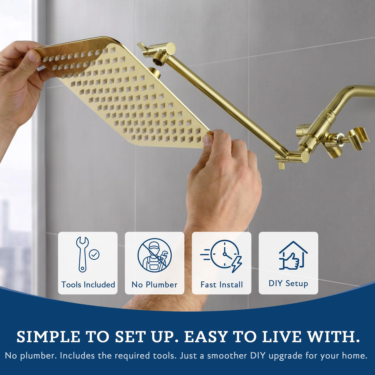 All Metal 10" Dual Square Shower Head Combo (10 Inches / Polished Brass)